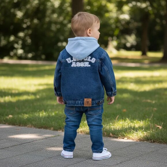 U.S. Polo Assn. Spell Out Blue Denim Embroidered Hoodie Jean Jacket Size 18 M - Picture 13 of 13